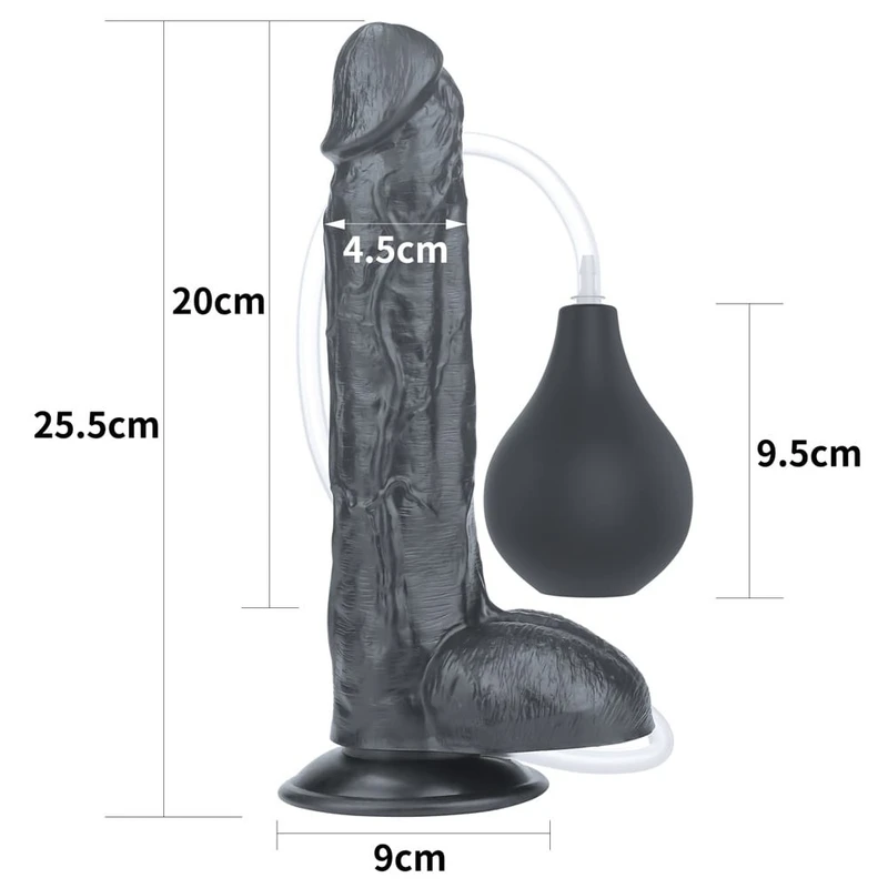 10'' Squirting Dildo sa vakuumskim postoljem i testisima - Crni