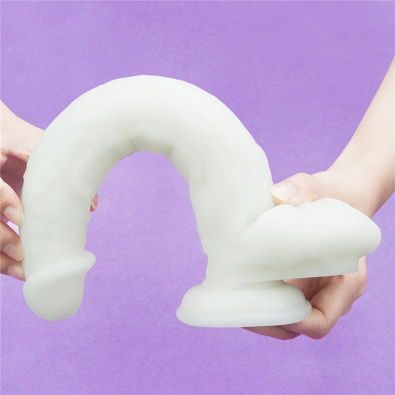 10.5'' Lumino Play Dildo sa Vakuumskim Postoljem - Prozirni, Vodootporni, Sa Testisima