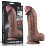 11'' Dual Layered Silicone Penis XXL - Braon, Sa Testisima, Vodootporni, Sa Vakuumskim Postoljem