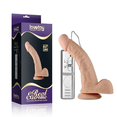 21cm Real Extreme Vibrešući Dildo sa Testisima i Vakuumskim Postoljem - Sexy Shop