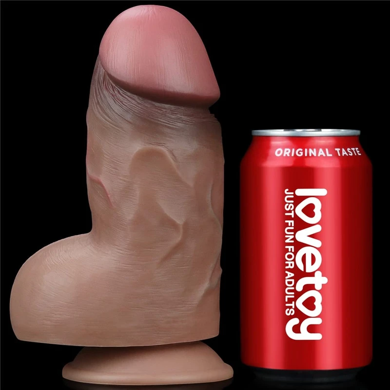 7'' Braon Dual-Layered Silikonski Penis sa Testisima i Vakuumskim Postoljem