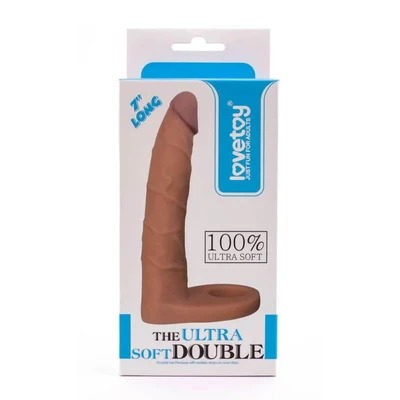7" Ultra Soft Double - Realistični strap-on anal dildo, vodootporan, boja kože - Sexy Shop