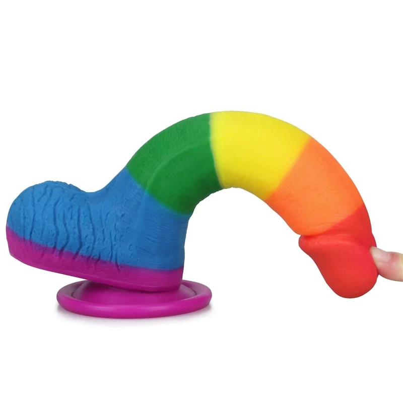 7.5'' Prider Dildo sa vakuumskim postoljem i testisima, višebojni