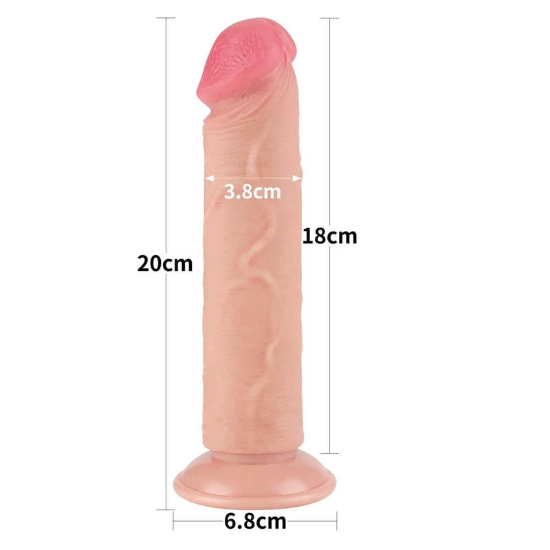 8'' Sliding Skin Dual Layer Dildo sa vakuumskim postoljem - Lovetoy, koža