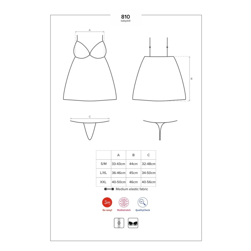 810-BAB-2 Babydoll i thong bijeli L/XL Obsessive