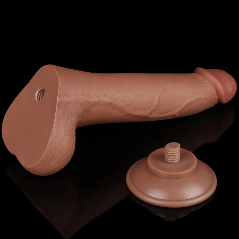 8.5'' Braon Dual Layer Dildo sa Vakuumskim Postoljem i Testisima