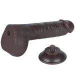 9.5'' Dual Layer Sliding Skin Dildo - Crni sa Testisima i Vakuumskim Postoljem