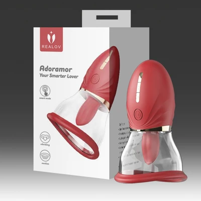 ADORAMOR Magic Tongue Klitoris Stimulator sa Usisnim Čašama, Vodootporni, Crveni - Sexy Shop