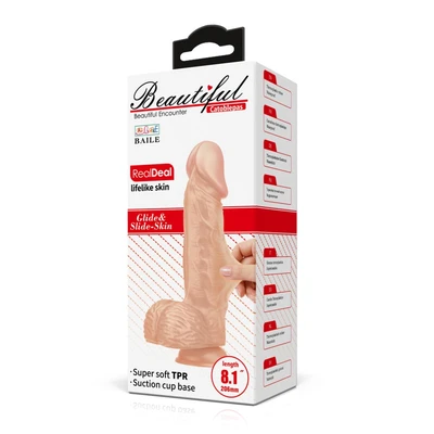Beautiful Catoblepas 8,1" Dildo sa vakuumskim postoljem i testisima, vodootporan, boja kože - Sexy Shop