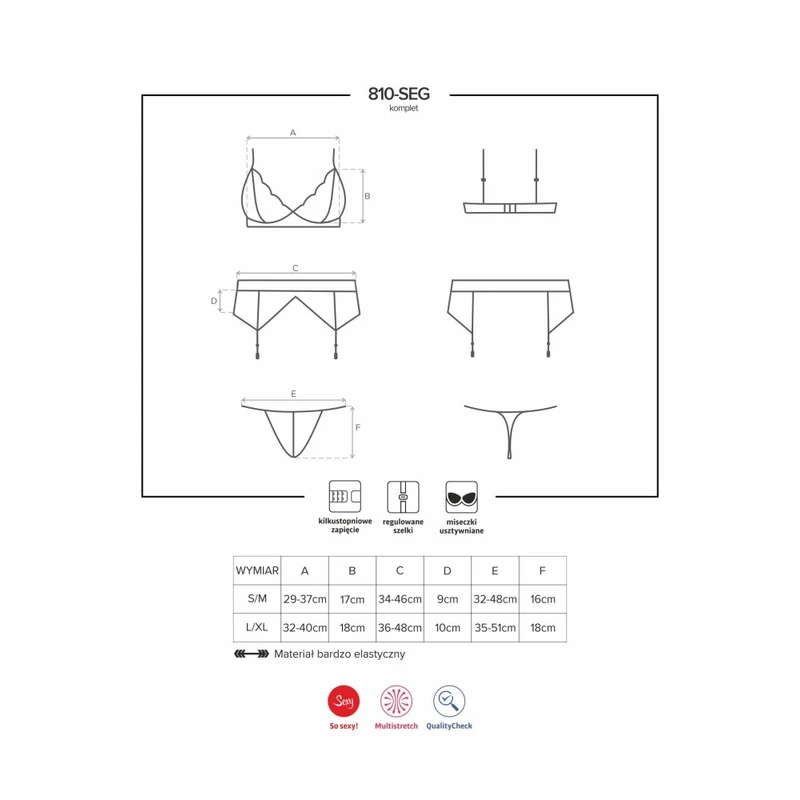 Bijeli čipkani komplet sa pojasom L/XL Obsessive