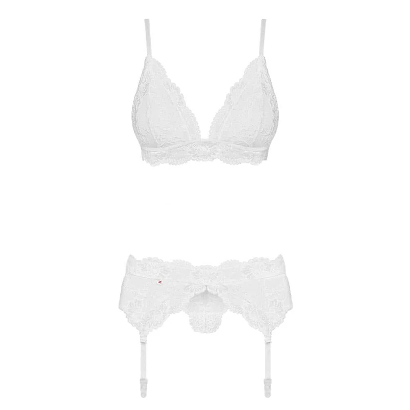 Bijeli čipkani set s pojasom S/M - Obsessive