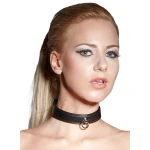 Bondage ogrlica od crne veštačke kože sa prstenom - Bad Kitty