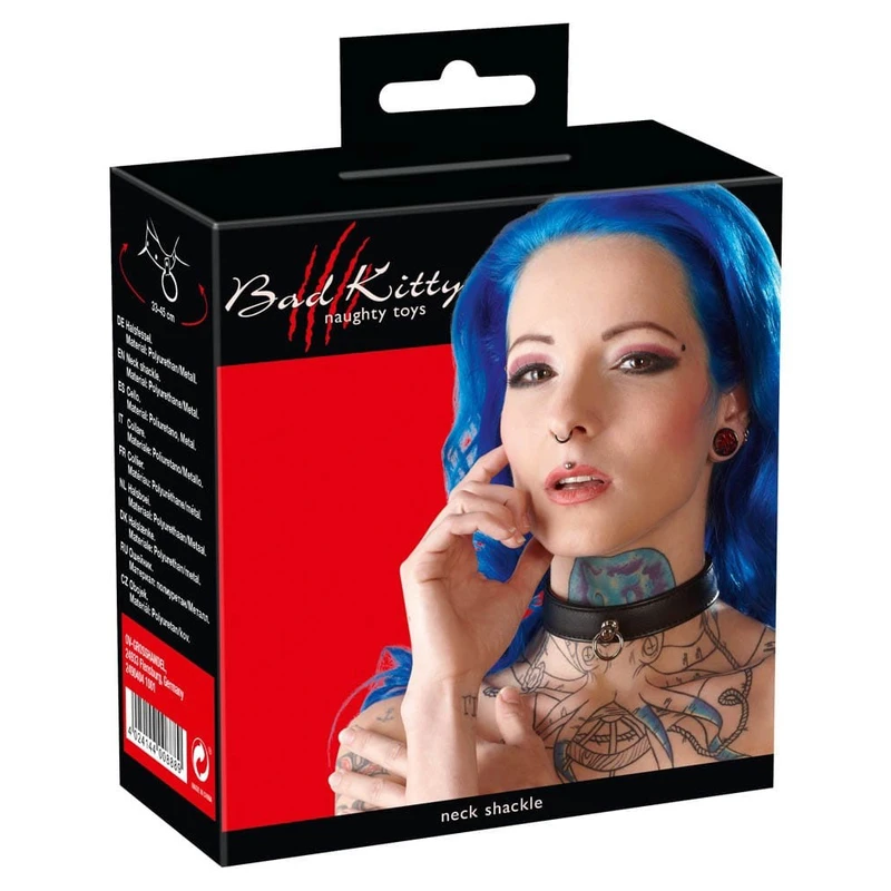 Bondage ogrlica od crne veštačke kože sa prstenom - Bad Kitty