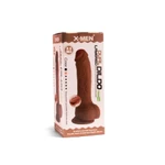 Braon dualni dildo sa testisima 22,3cm - X-MEN sa vakuumskim postoljem