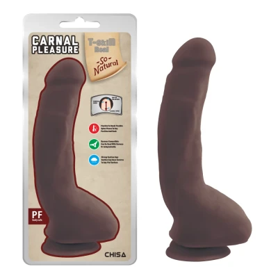 Braon realistični dildo Chisa sa testisima i vakuumskim postoljem 23,5cm - Sexy Shop