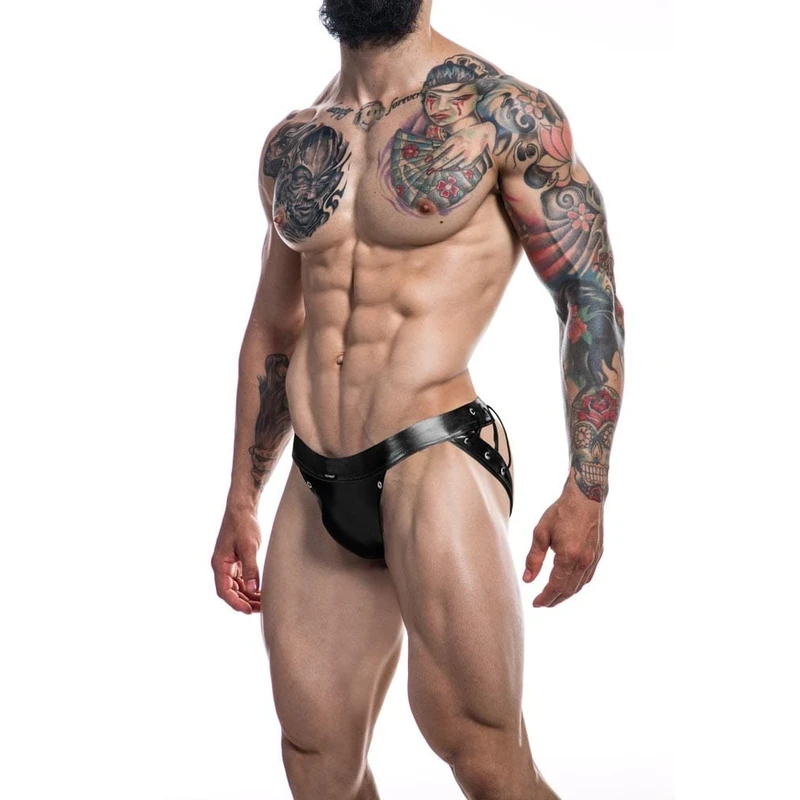 C4M Desire Jockstrap crna kožna tkanina XL