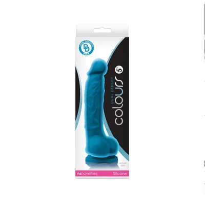 Colours Dual Density 5 inčni dildo plave boje sa testisima i vakuumskim postoljem - Sexy Shop