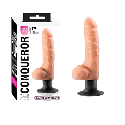 CONQUEROR 7" TPR VIBRATOR SA TESTISIMA I VAKUUMSKIM POSTOLJEM - Sexy Shop
