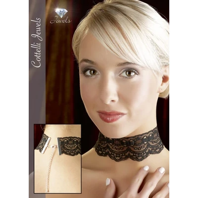 Crna čipkasta ogrlica sa lancima i višestrukim podesivim zatvaranjem - Sexy Shop