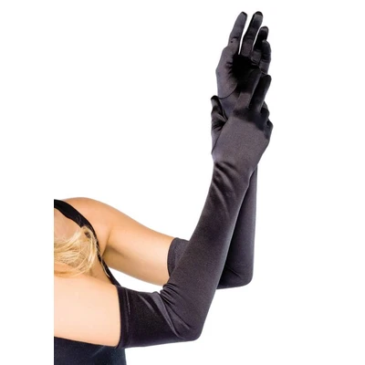 Crne Extra Long Satenske Rukavice Leg Avenue - Sexy Shop