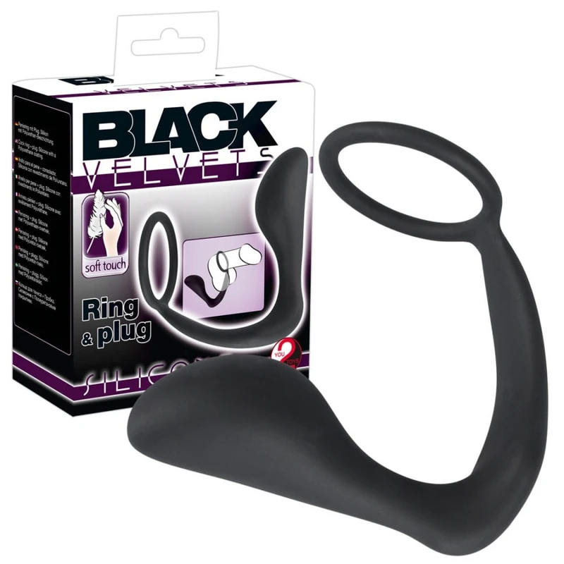 Crni Velvets Cock Ring sa Plugom - You2Toys, 10cm, Vodootporan