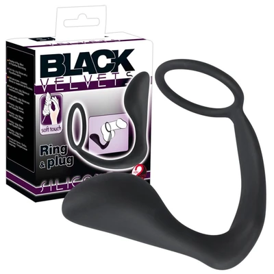 Crni Velvets Cock Ring sa Plugom - You2Toys, 10cm, Vodootporan - Sexy Shop