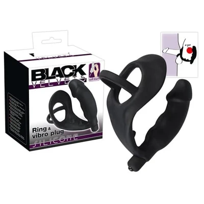 Crni vibrirajući penis i analni čep sa perineum barom - Sexy Shop