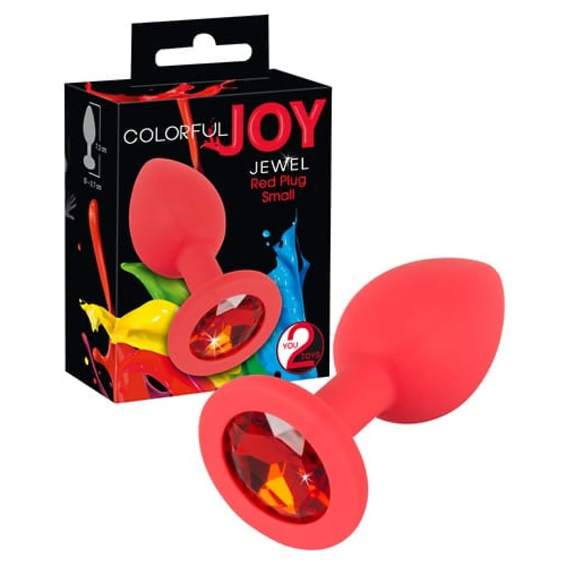 Crveni butt plug sa dragim kamenom - 7.2 cm
