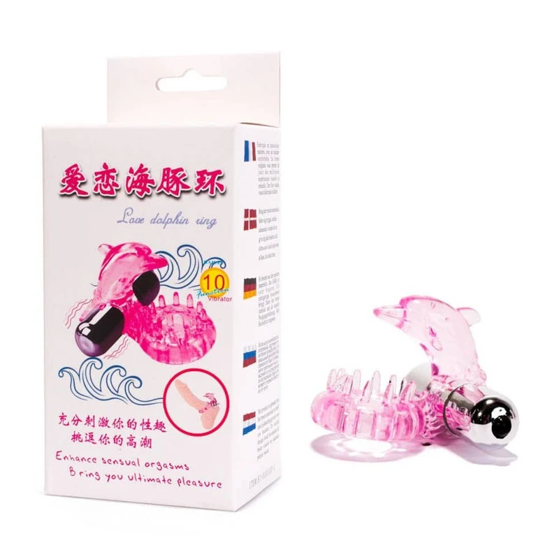 Delfin vibrator cock ring sa klitoralnim stimulatorom - Roze, 6,8 cm