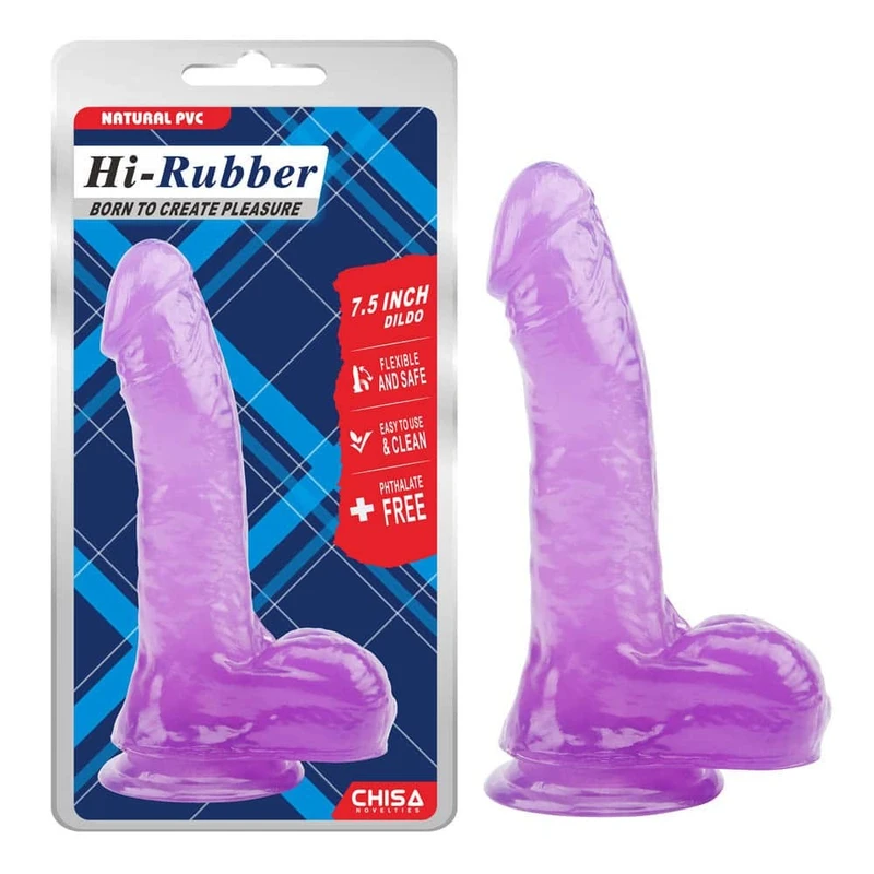 Dildo 19cm ljubičasti sa testisima i vakuumskim postoljem