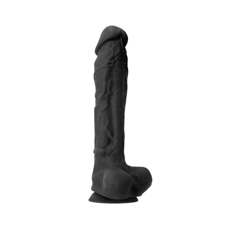 Dildo 25,4 cm sa testisima, crna boja, vodootporan, NS Toys
