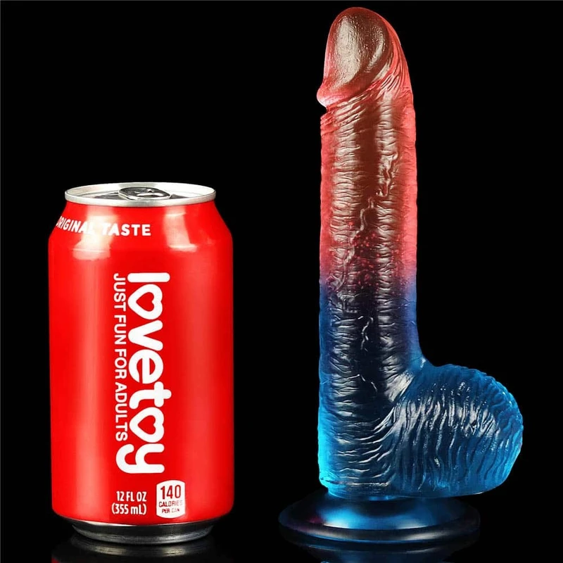 Dildo Dazzle Studs 19cm sa vakuumskim postoljem i testisima, plavi/crveni