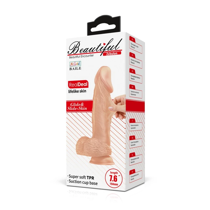 Dildo Debra Beautiful Zebulon 19,4 cm sa testisima i vakuumskim postoljem, vodootporni, koža