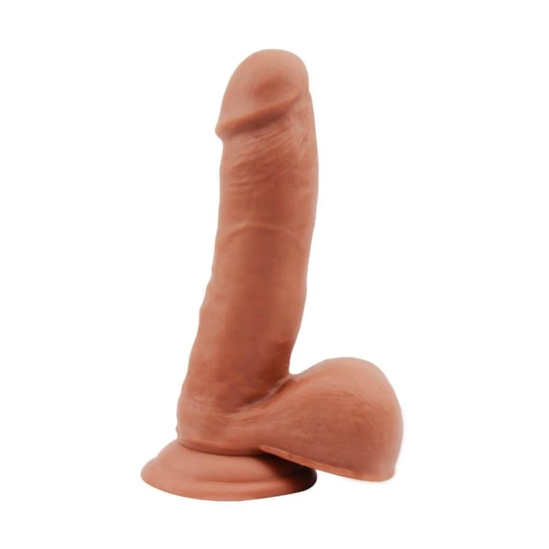 Dildo sa testisima i vakuumskim postoljem, 19cm, pesak, Chisa Novelties