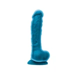 Dugo plavi dildo sa vakuumskim postoljem i testisima, 24cm