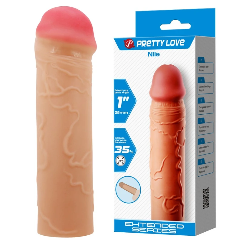 Erekcioni rukavac za produžetak - Pretty Love Nile, 16,5 cm, vodootporan, prirodna boja