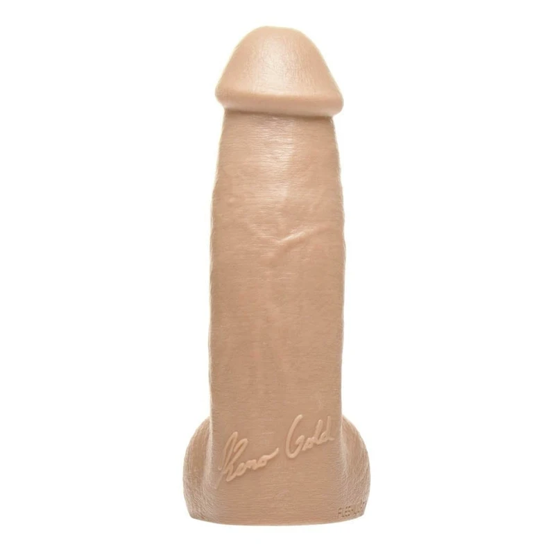 Fleshjack Boys Reno Gold Dildo sa testisima i vakuumskim postoljem, 19cm, koža