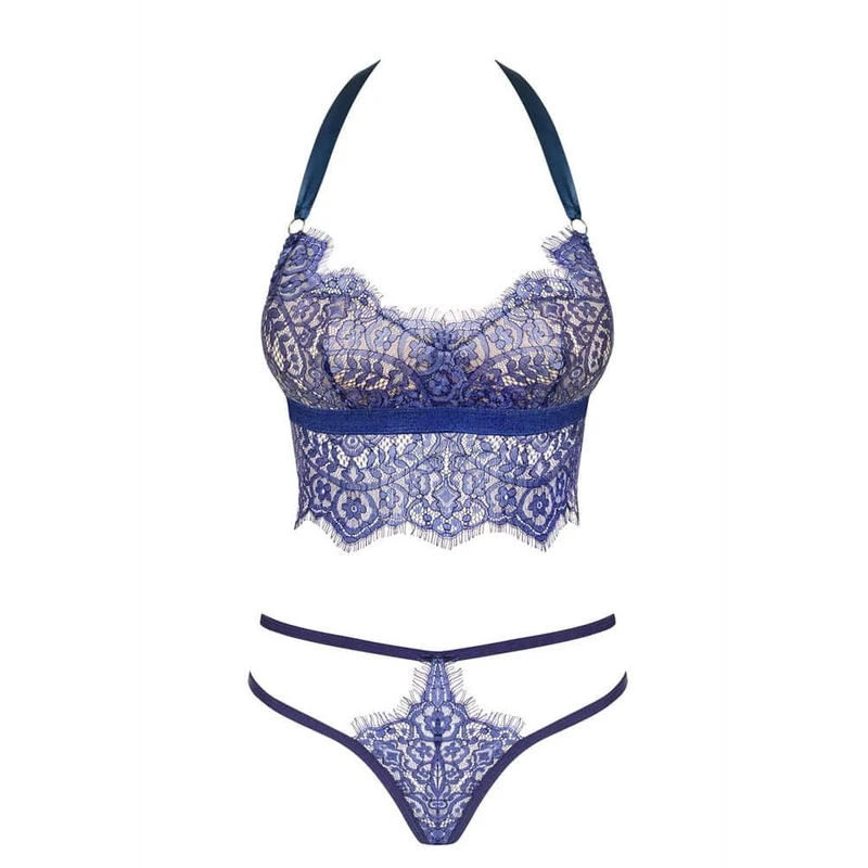 Flowlace set u plavoj boji sa čipkastim detaljima, S/M