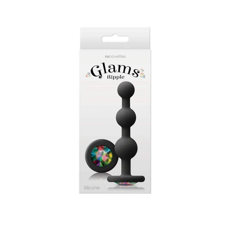 Glams Ripple Rainbow Gem - Crni silikonasti analni čep 11,3 cm
