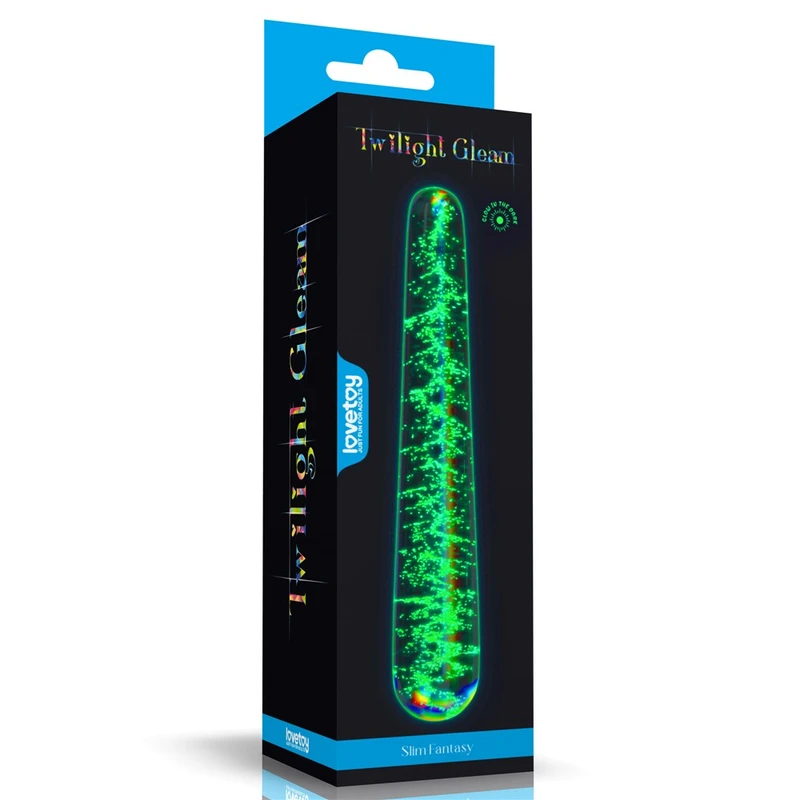Glow-in-the-dark dupli dildo Twilight Gleam - Lovetoy, višebojni, vodootporni, 16,3 cm