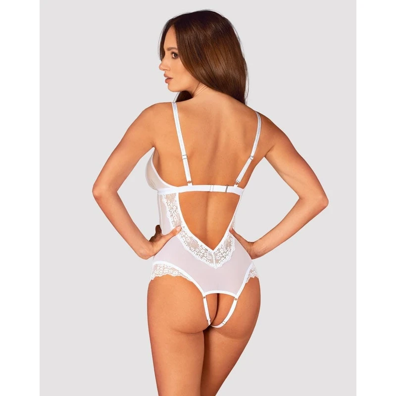 Heavenly Crotchless Teddy M/L - Bijela