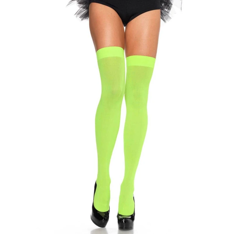 Leg Avenue Neon zelene najke do kolena - O/S - 100% poliester/niklon