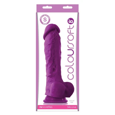 Ljubičasti 8-inčni dildo sa vakuumskim postoljem i testisima - ColourSoft - Sexy Shop