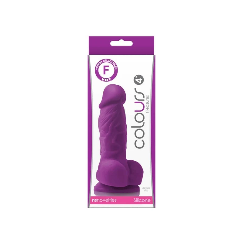 Ljubičasti dildo sa testisima i vakuumskim postoljem - 14 cm NS Toys