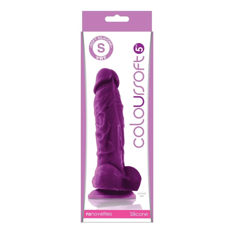 Ljubičasti silikonasti dildo od 17cm sa vakuumskim postoljem i testisima - ColourSoft