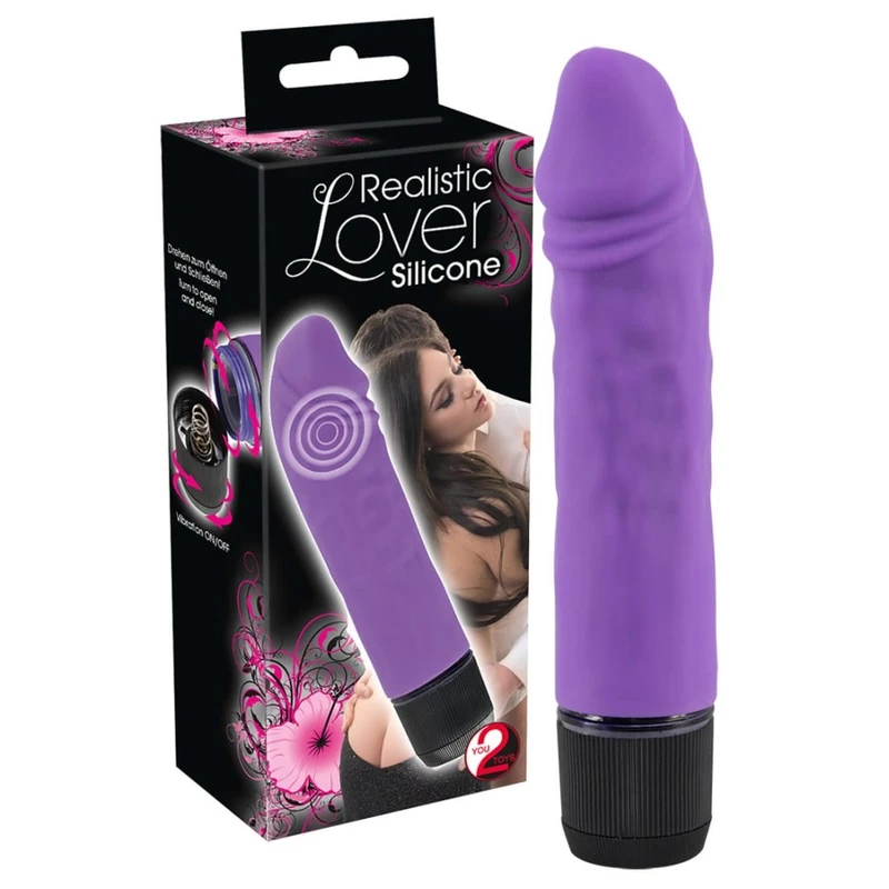 Ljubičasti vibrator u obliku penisa sa višestrukim vibracijama, 14,5 cm