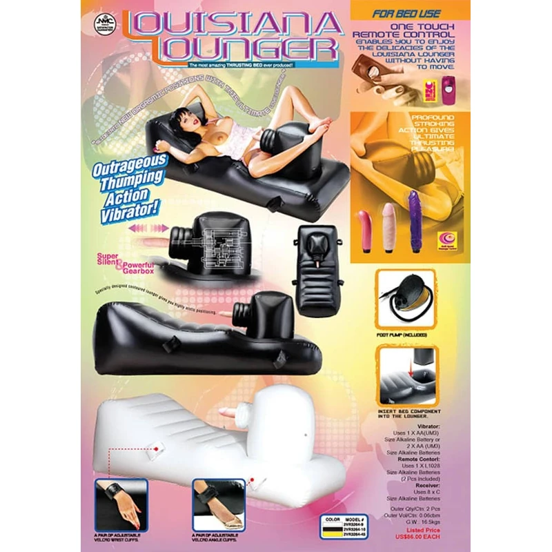 Louisiana Lounger - Crni stimulirajući jastučić sa daljinskim upravljačem