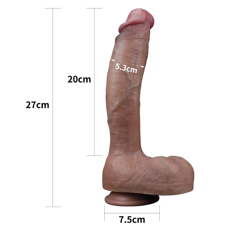 Lovetoy 27,5cm Duplo-Slojni Silikonski Prirodni Penis sa Vakuumskim Postoljem, Braon