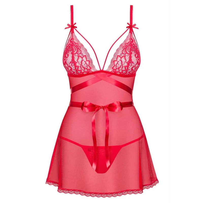 Lovlea babydoll crvena L/XL s čipkastim detaljima i tangama