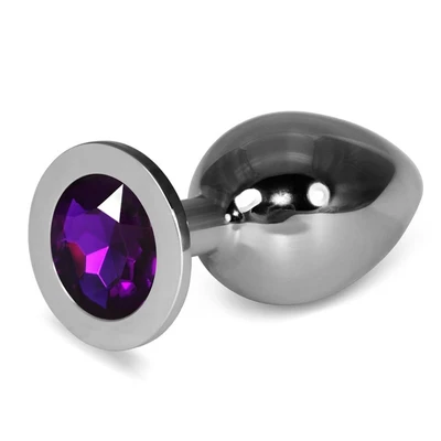 Luksuzni srebrni veći metalni analni čep - 10cm ljubičasti - Sexy Shop